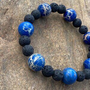 Wanderer and Gatherer bracelet - Lava and Blue Imperial Jasper